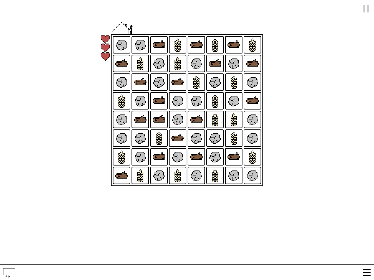 Gridland公式Web版で、木材・石・食料のタイルが別の並びへ変化した昼の盤面